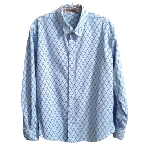 Coofandy Men's Patterned Button Down Shirt Size L Blue and Black Long Sleeve - Picture 1 of 9